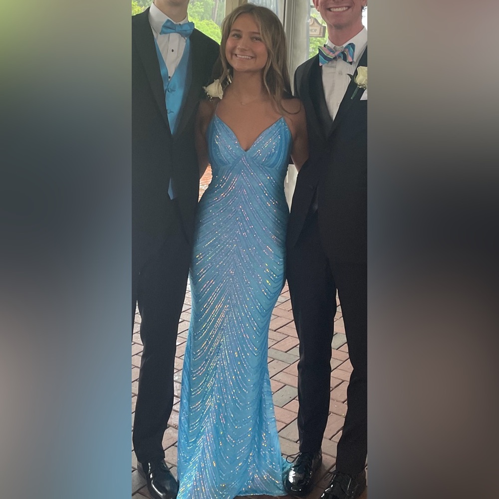 B. Darlin Pattern Sequin Cross Back Long Dress - image 4